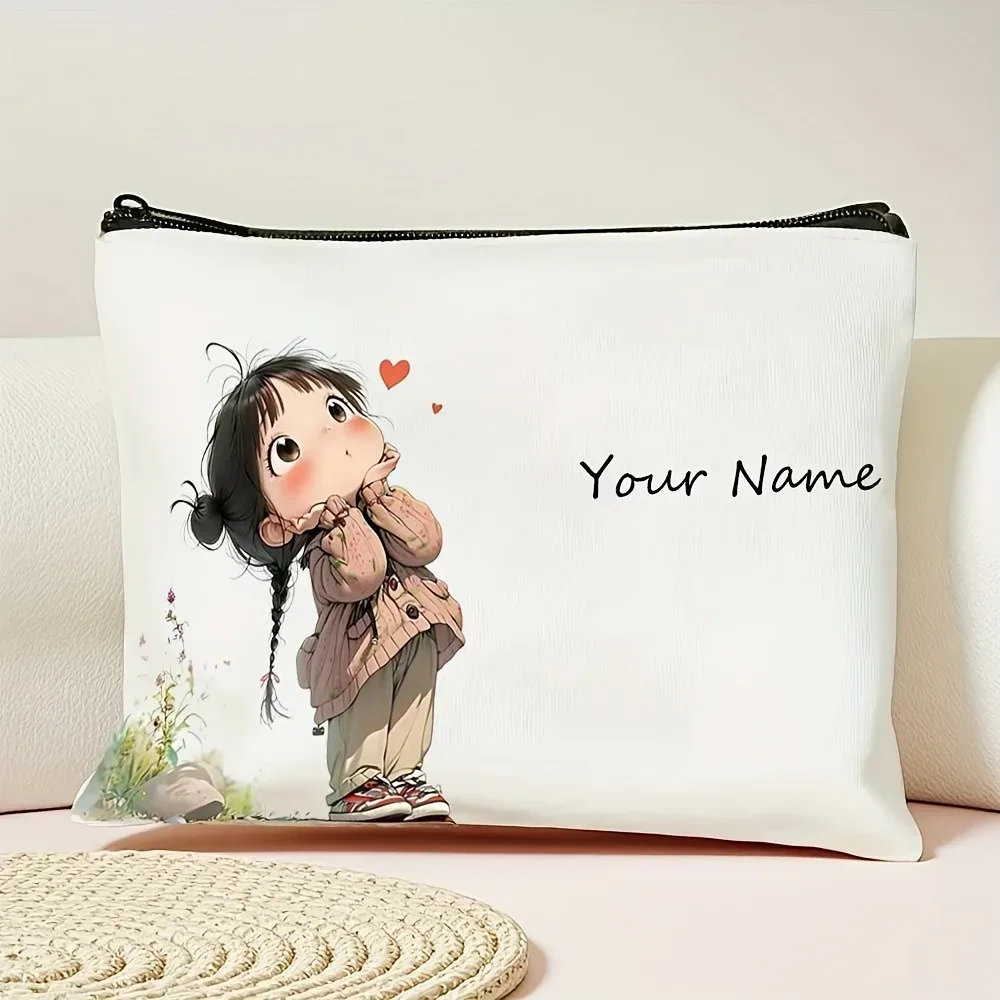 trousse polyester florale blanc motifs animés pliante extensible cosmétiques bijoux voyage petite taille décontractée