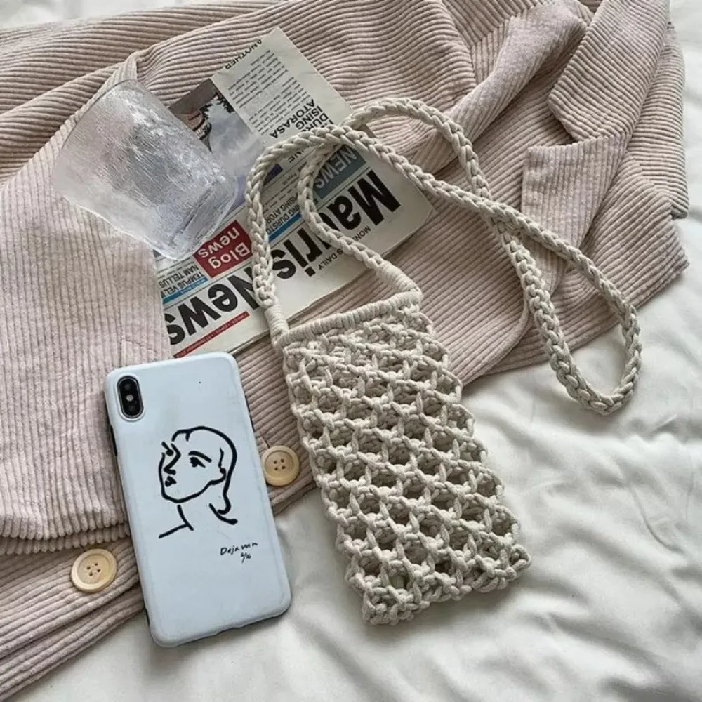 petit sac à bandoulière en crochet tissé ajouré pour femmes, sac à main léger tressé de couleur unie, sacs à bandoulière