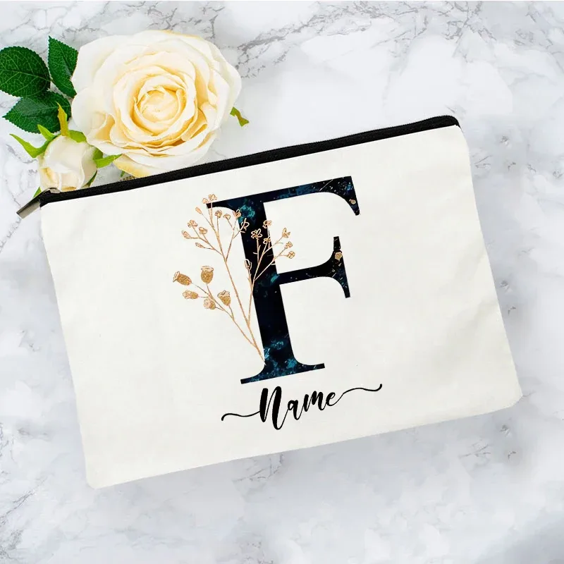 pochette organisatrice en toile noire et or de luxe avec initiales, sac de voyage pour cosmétiques, cadeau de toilette d'anniversaire avec nom personnalisé