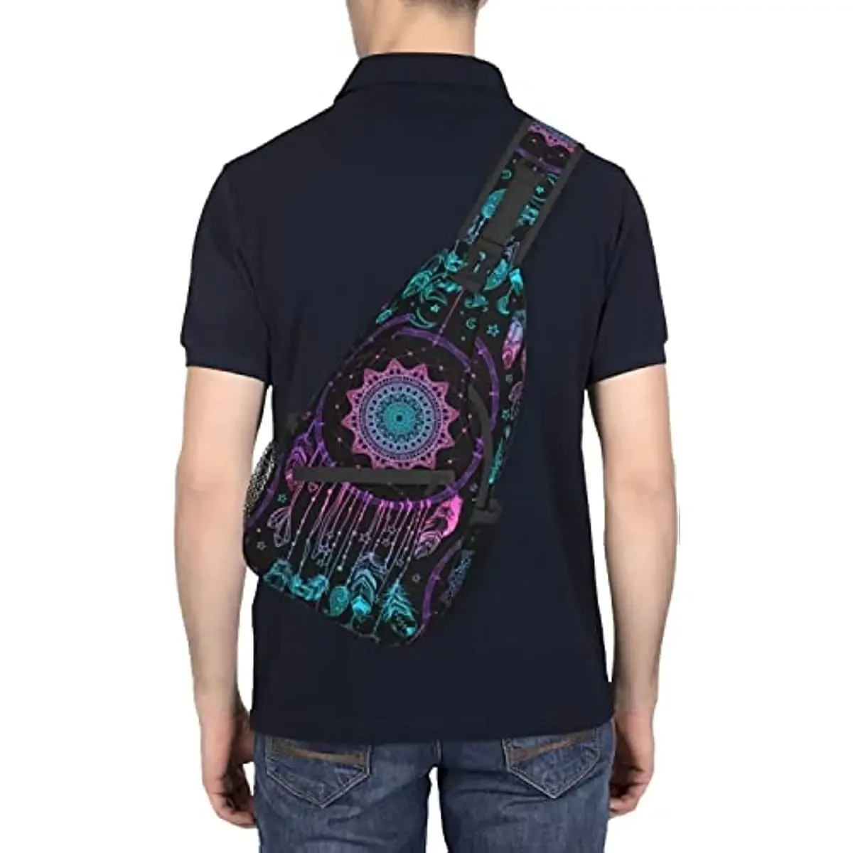 sac à bandoulière aquarelle pour hommes et femmes, style boho attrape-rêves mandala, sac de jour de randonnée, sac à dos à bandoulière, sac de poitrine de voyage pour hommes et femmes