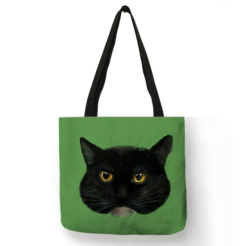 sac à bandoulière imprimé chat noir pour femmes, fourre-tout, sacs à main, peinture artistique animale, sac de shopping graphique pour boutique, supermarché, fourre-tout de plage