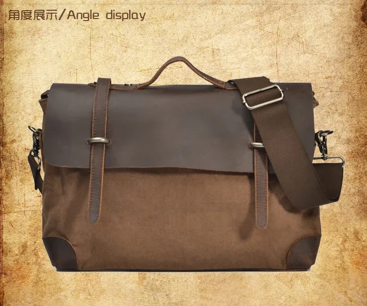 sac messager vintage militaire en toile et cuir pour homme, sac à bandoulière, sac fourre-tout, sacoche en cuir, sac bandoulière