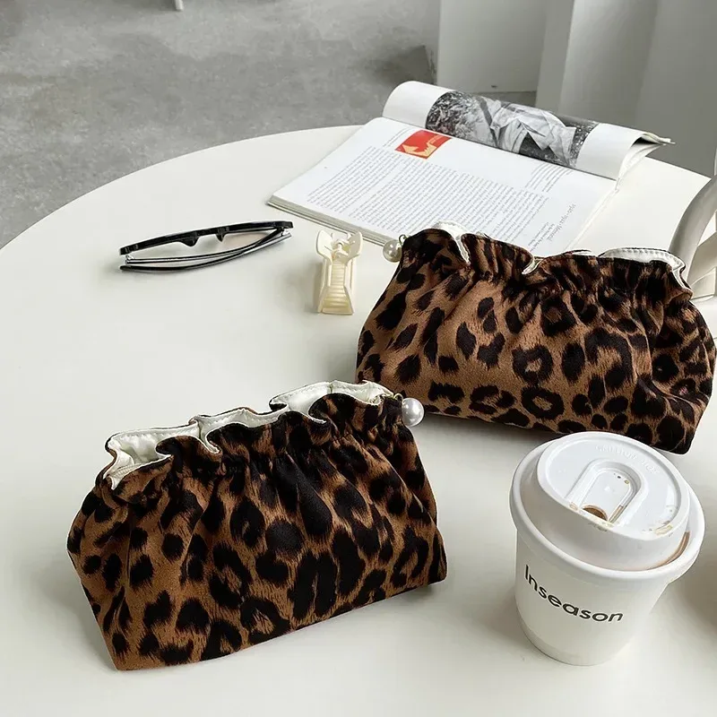 sac de maquillage à fermeture éclair en perles pour femmes, grande capacité, pochette de rangement de voyage de toilette, sacs de maquillage imprimés léopard, cadeau