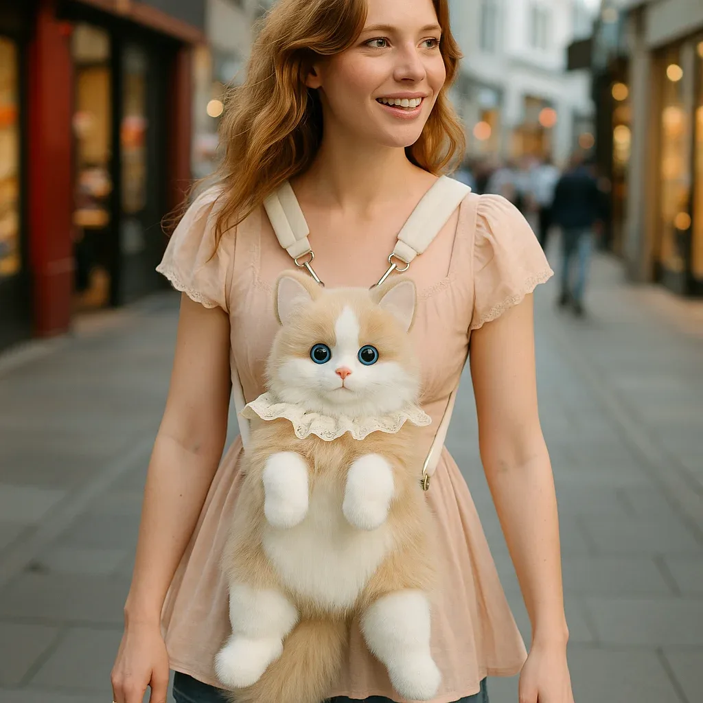 sac à dos en peluche chat mignon pour filles, sac animal kawaii 14 pouces, sac à bandoulière chaton doux pour tenues de tous les jours et cadeaux