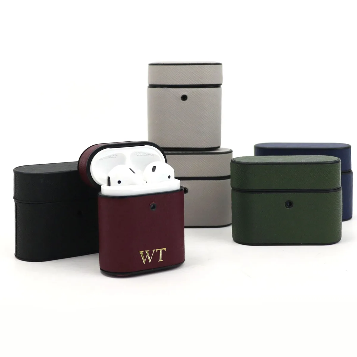 boîte en cuir saffiano personnalisée pour airpods 1/2 pro, housse de protection pour écouteurs apple air pods 2 pro