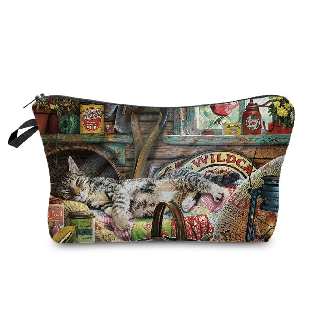 trousse de maquillage imprimée chat pour femme, peinture à l'huile, mode rétro, sacs à cosmétiques, haute qualité, étuis à crayons, sac cadeau portable, offre spéciale
