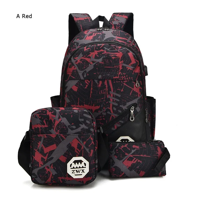 sac à dos usb 3 pièces/ensemble pour homme et femme, accessoire de voyage et d'école pour lycéen