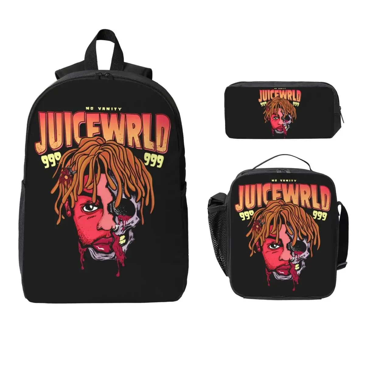 sac à dos juice wrld pour étudiants, sac d'école, sac à bandoulière pour ordinateur, 3 pièces, sac à déjeuner isotherme, trousse à crayons