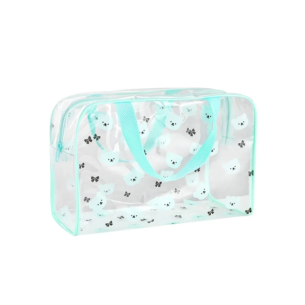 trousse toilette pvc motif ours papillons rose cosmétiques maquillage voyage grande pochette transparente compartiments poignées