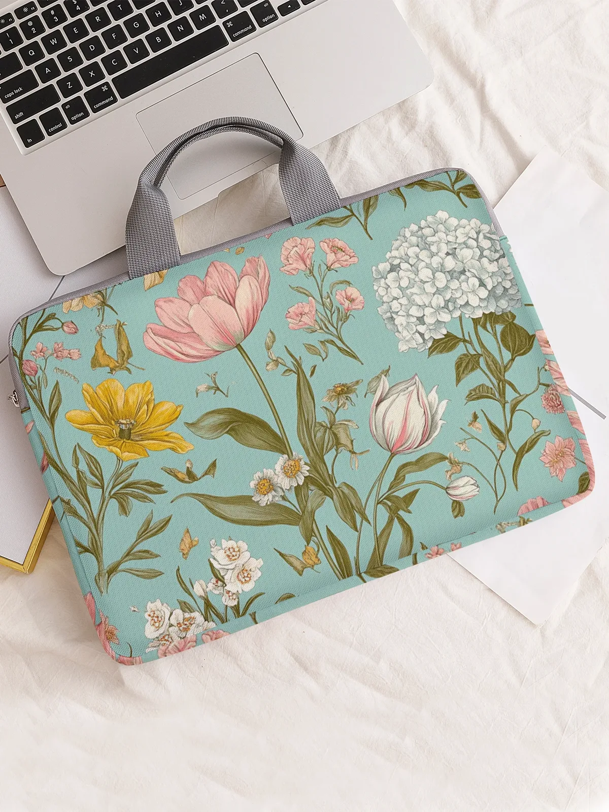 un ensemble, deux styles, housse pour ordinateur portable à motif floral, sacoche, adaptée aux ordinateurs portables de 14 pouces