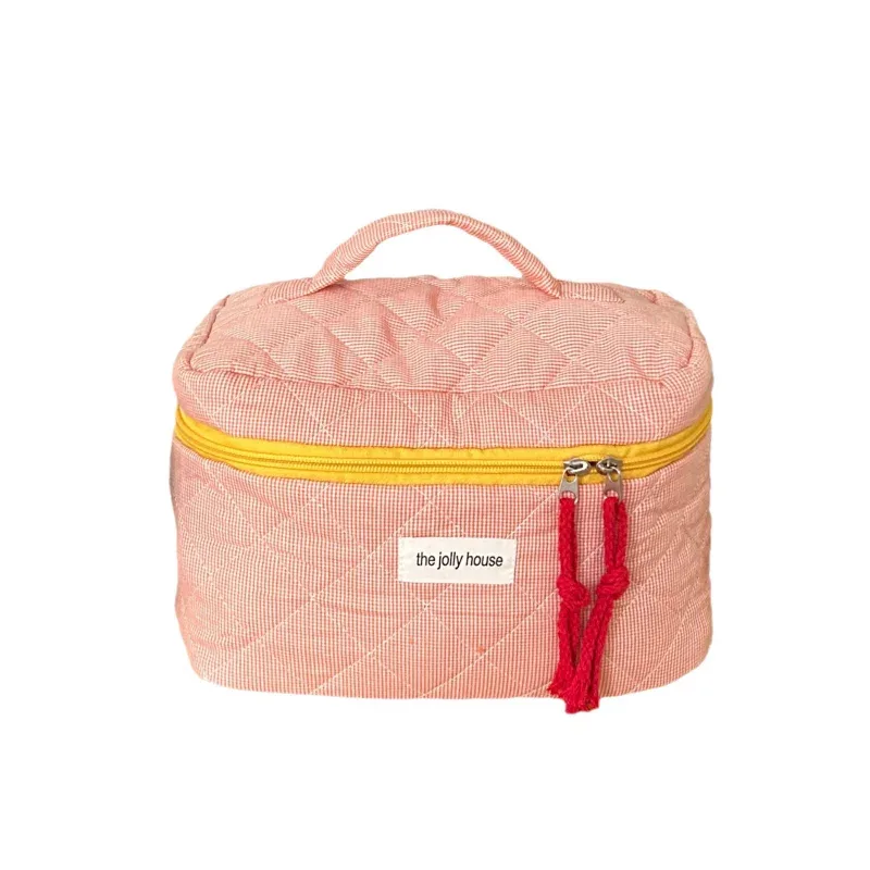 sac de maquillage à carreaux bloquant les couleurs pour femmes, sac de rangement pour pinceaux de maquillage de grande capacité, trousse de toilette pour soins de la peau