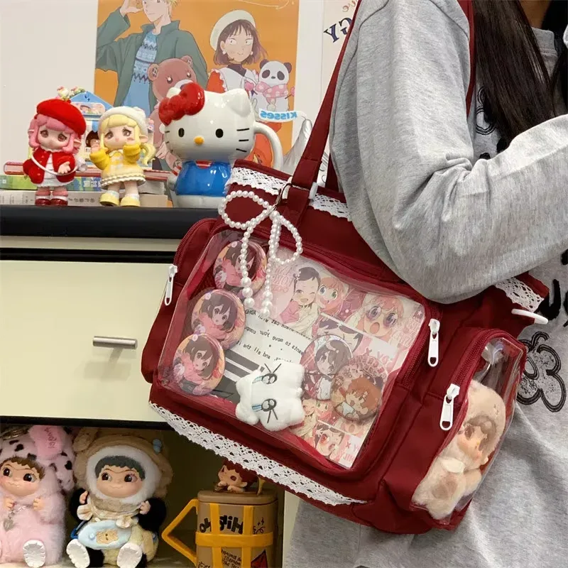 y2k mignon japonais ins ita sac lolita fille fourre-tout transparent sac à bandoulière grande capacité sac à bandoulière décontracté bricolage affichage sacs à main
