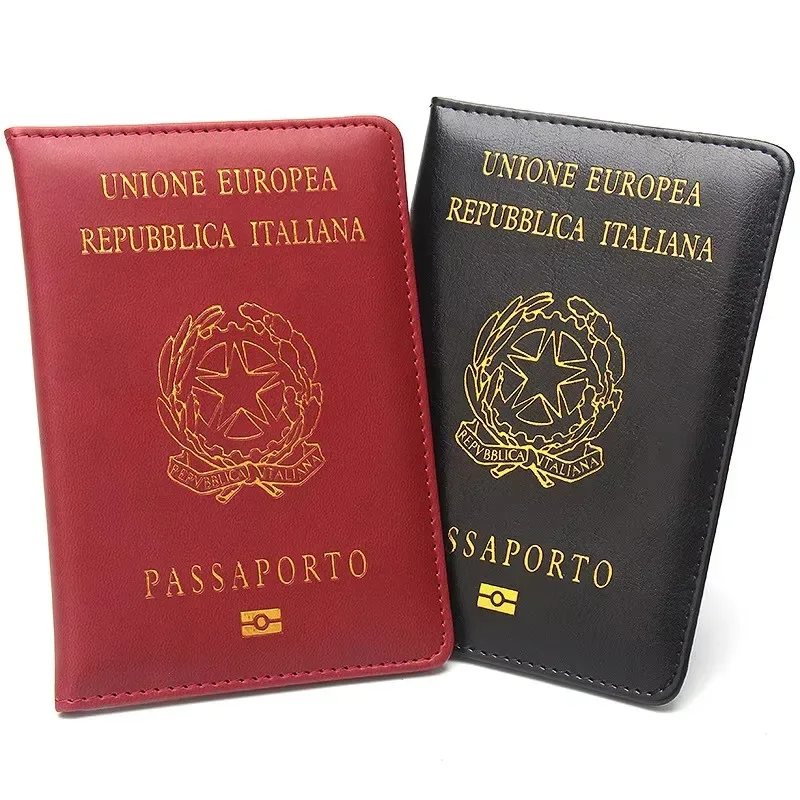 porte-passeport italien pour femme, étui en cuir pu, protecteur de passeport, couverture noire, logo italien, voyage, mode, nouveau