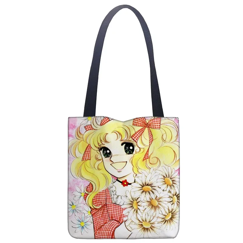 dessin animé bonbons sac à main femmes décontracté lin fourre-tout sous les bras poignée supérieure sac dame shopping sacs de voyage