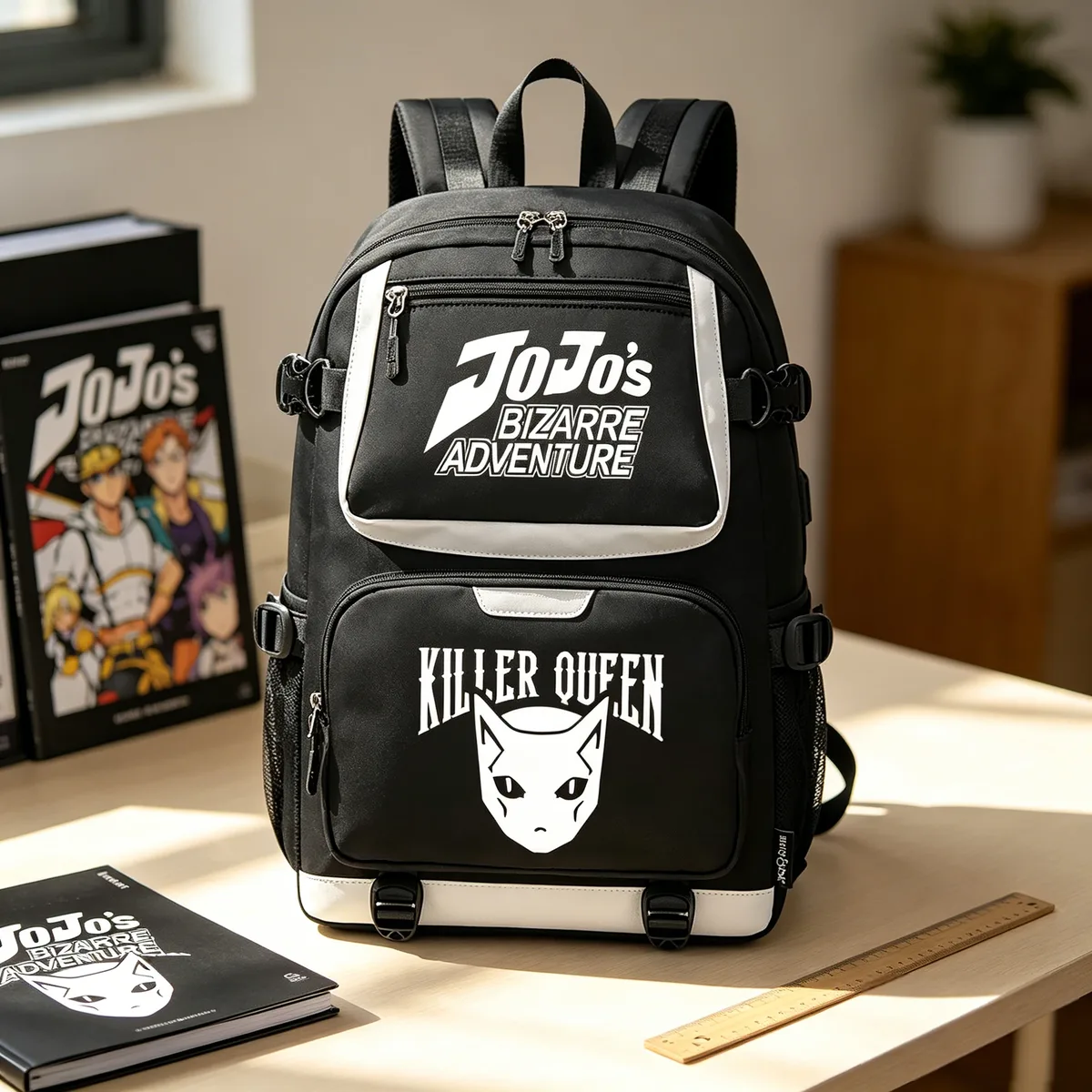 Jojo's Bizarre Adventure – sac à dos de voyage dessin animé, grands sacs d'école imperméables pour femmes, sac à dos rose avec Port USB pour ordinateur portable