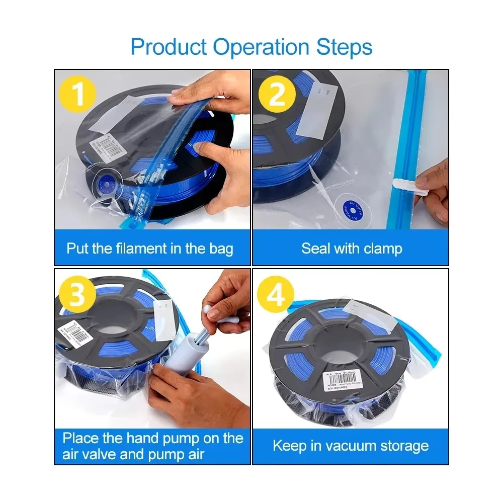 sacs de rangement sous vide pour filament d'imprimante 3d, hermétiques, anti-humidité, anti-poussière, réutilisables, avec valve unidirectionnelle, consommables d'impression 3d