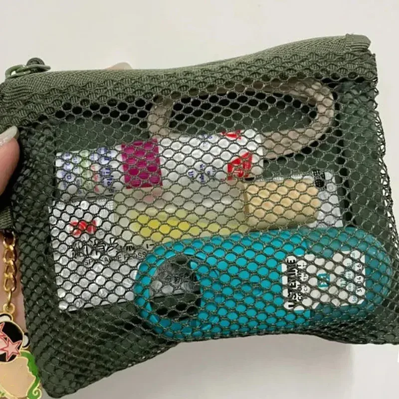 sac de rangement en maille respirante à double couche, pochette à fermeture éclair portable pour cosmétiques et maquillage, organisateur de toilette de voyage, pochette de rangement pour papeterie