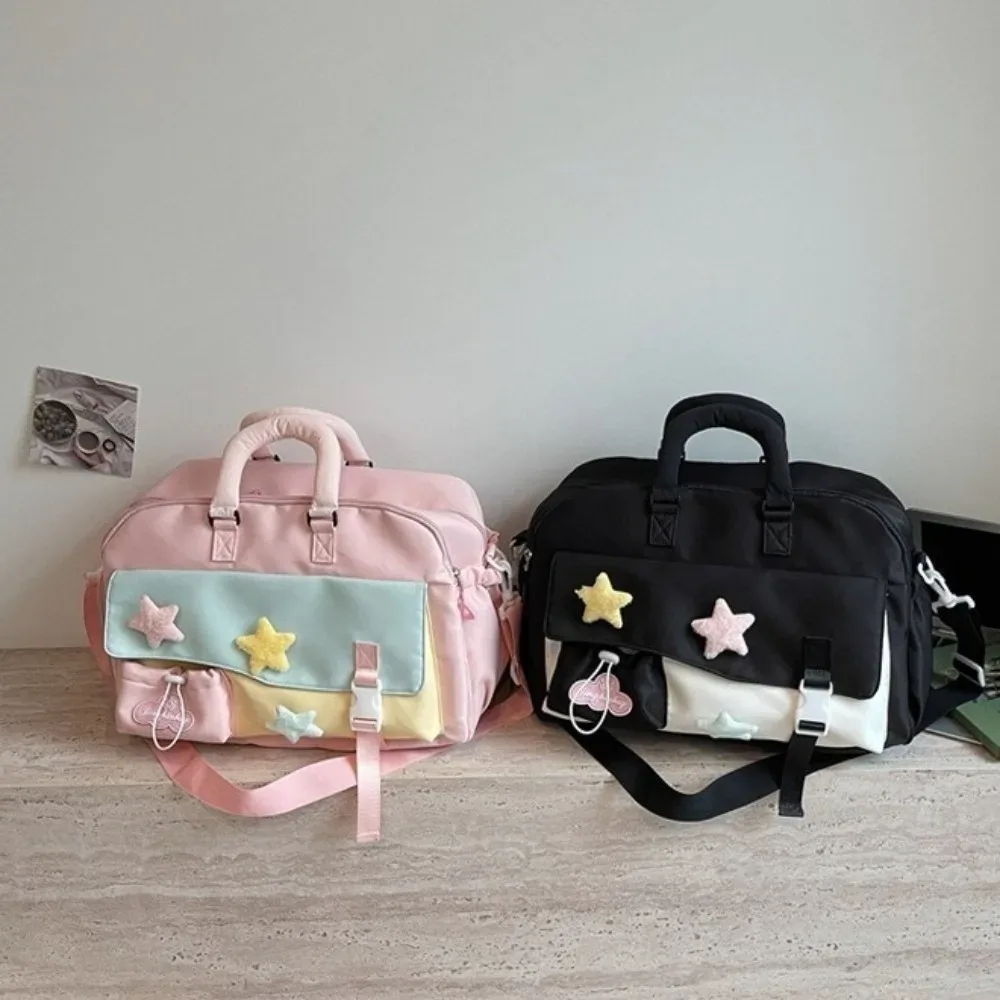 sac de voyage de grande capacité, couleur macaron, sac à bandoulière portable pour la gym, sac multi-poches en polyester, sac de transport pour les trajets quotidiens.