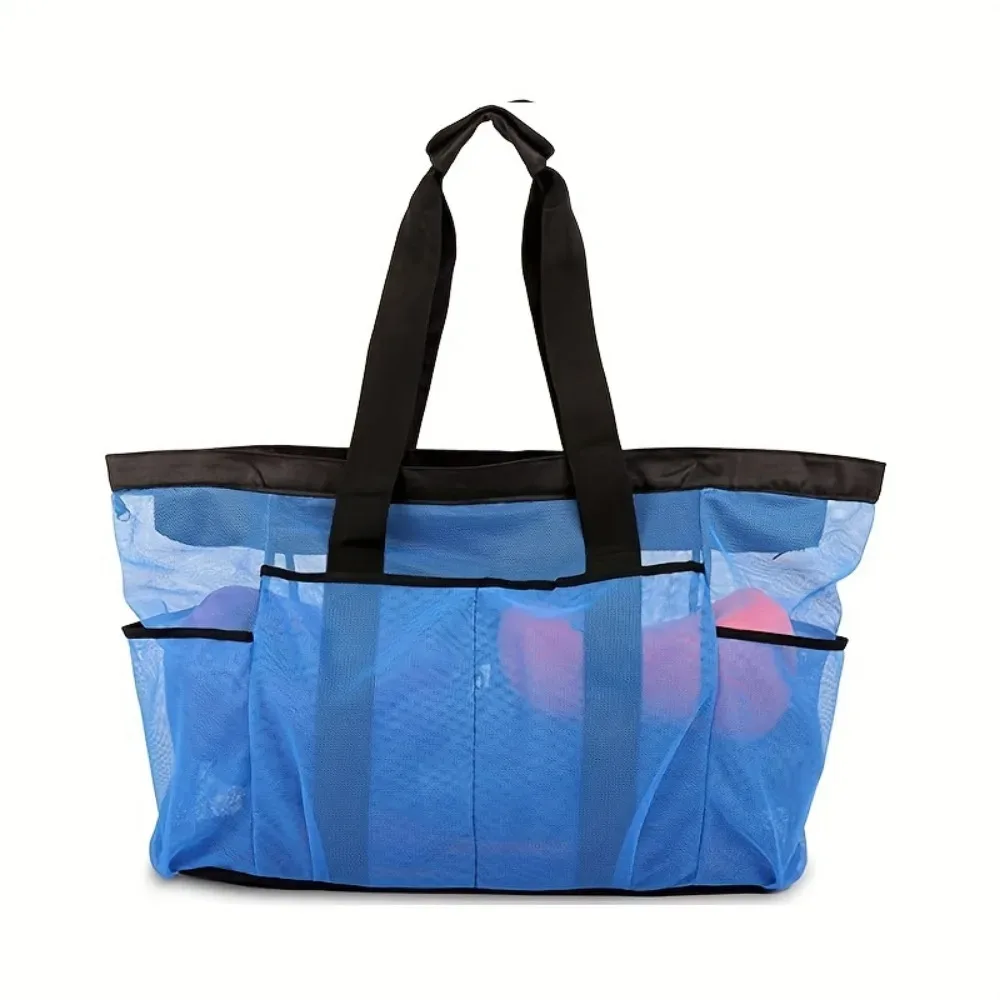 sac de plage en maille grande capacité avec cordon de serrage, paniers légers pour jouets de plage, sac de rangement portable multi-usages avec boutons-pression pour le bain