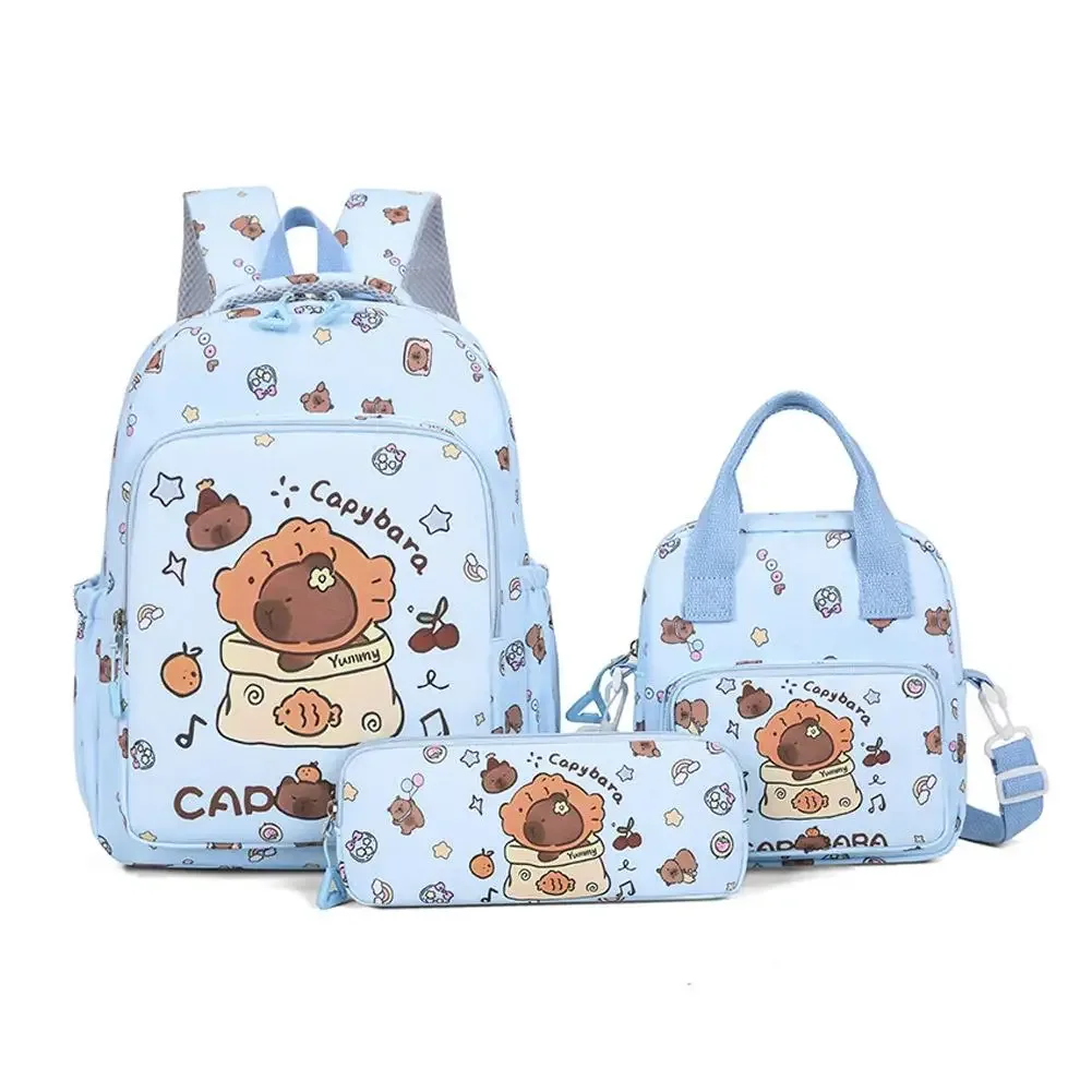 3 pièces/ensemble kawaii capybara sac à dos grande capacité dessin animé adolescent mode nylon léger sac à dos ensemble