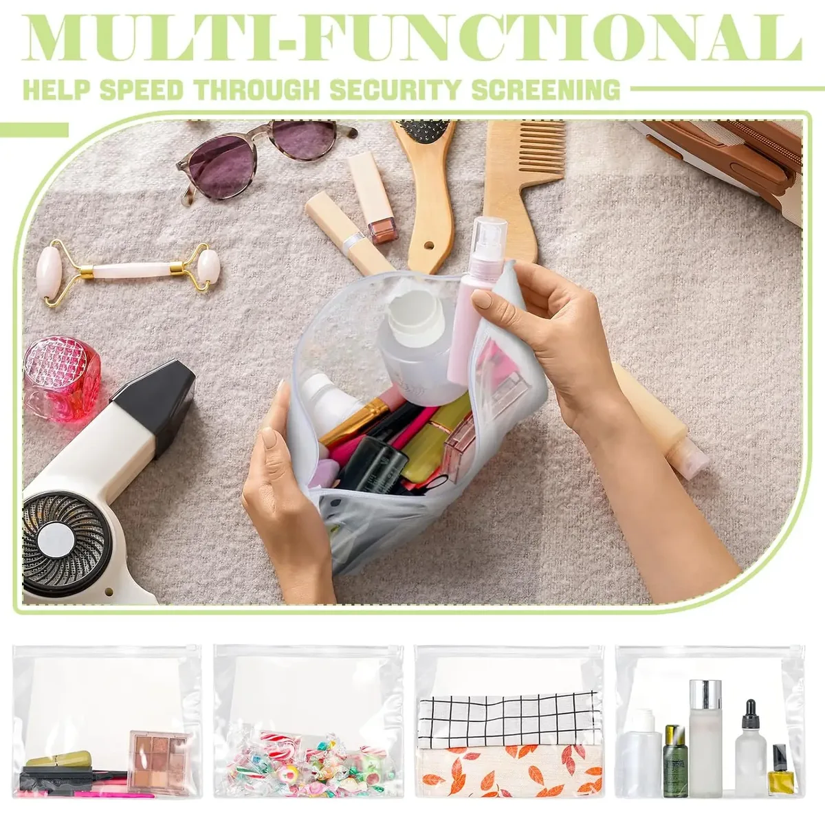 mini sac de maquillage transparent, petite pochette à fermeture éclair, organisateur de cosmétiques en plastique pour voyage, étanche pour articles de toilette, maillot de bain, bikini, 24 pièces