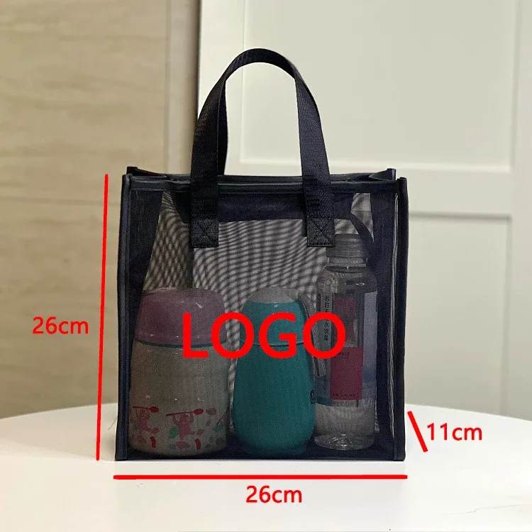 sac en maille avec logo personnalisé, trousse de maquillage à main, trousse de toilette, fitness, yoga, sac de transport pour maman, magasin de shopping