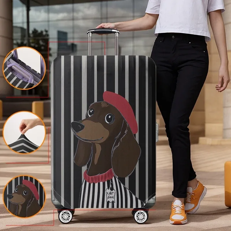 housse de protection pour bagages à motif chien saucisson, adaptée aux housses de bagages de 18 à 32 pouces, gants pour poignée de bagage, accessoires de voyage