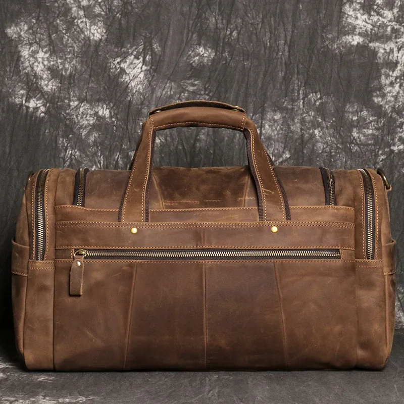 Sac à main rétro marron pour hommes, sacoche en cuir de cheval fou, sac de voyage de grande capacité, sac d'affaires de week-end, sacoche à épaule unique