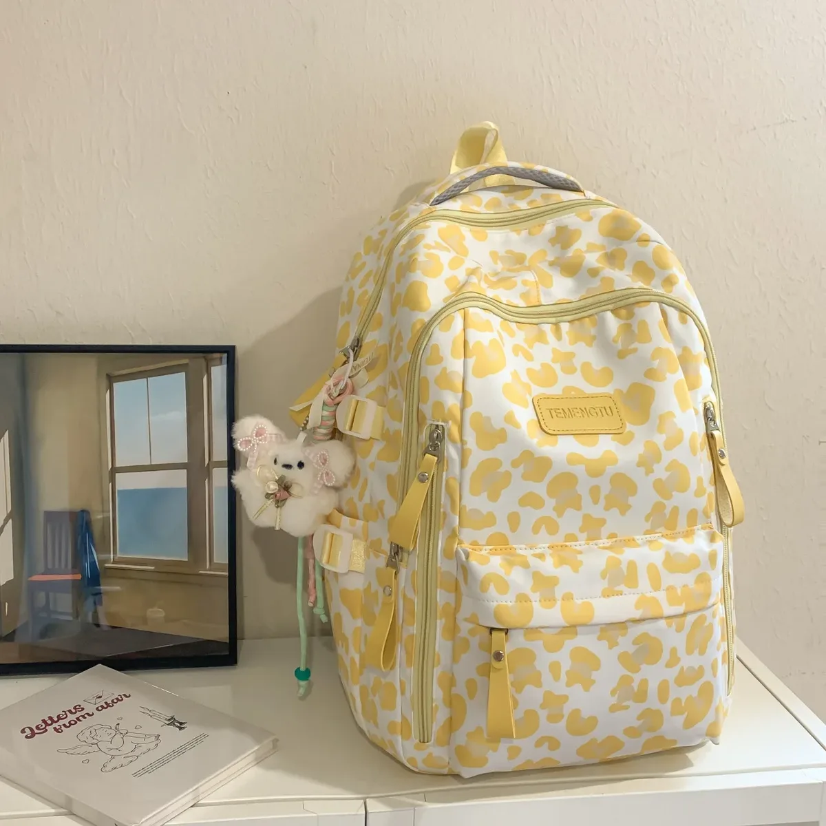 nouveau sac à dos double épaule style harajuku imprimé vache et léopard, léger, pour les élèves du collège et du lycée