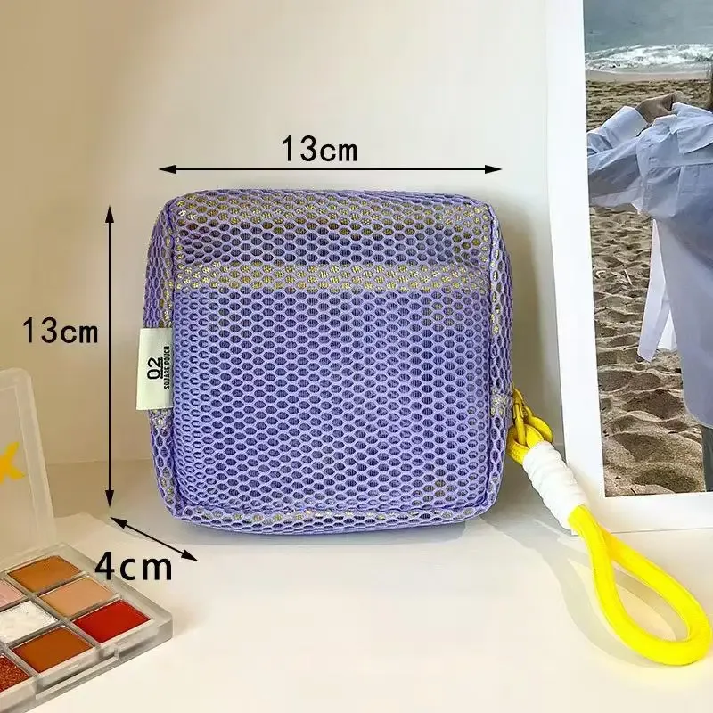 sac de maquillage en maille pour femmes, sac de rangement pour cosmétiques, sac de toilette portable de voyage, sac de rangement pour sous-vêtements