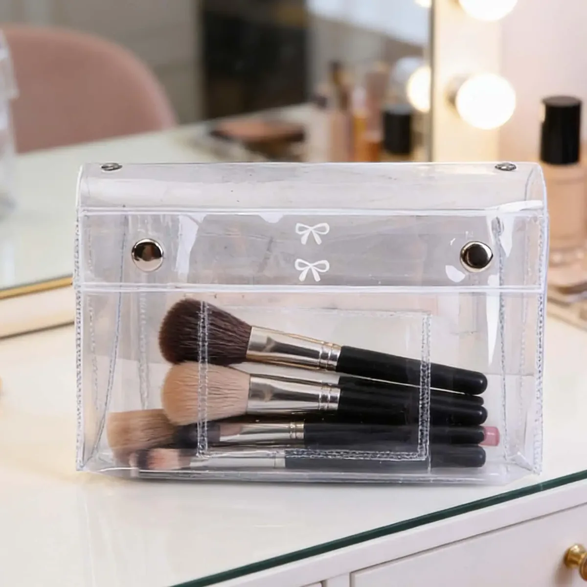 sac de maquillage transparent en pvc à 4 couches, organiseur de toilette de voyage et trousse à crayons multi-usages pour étudiants