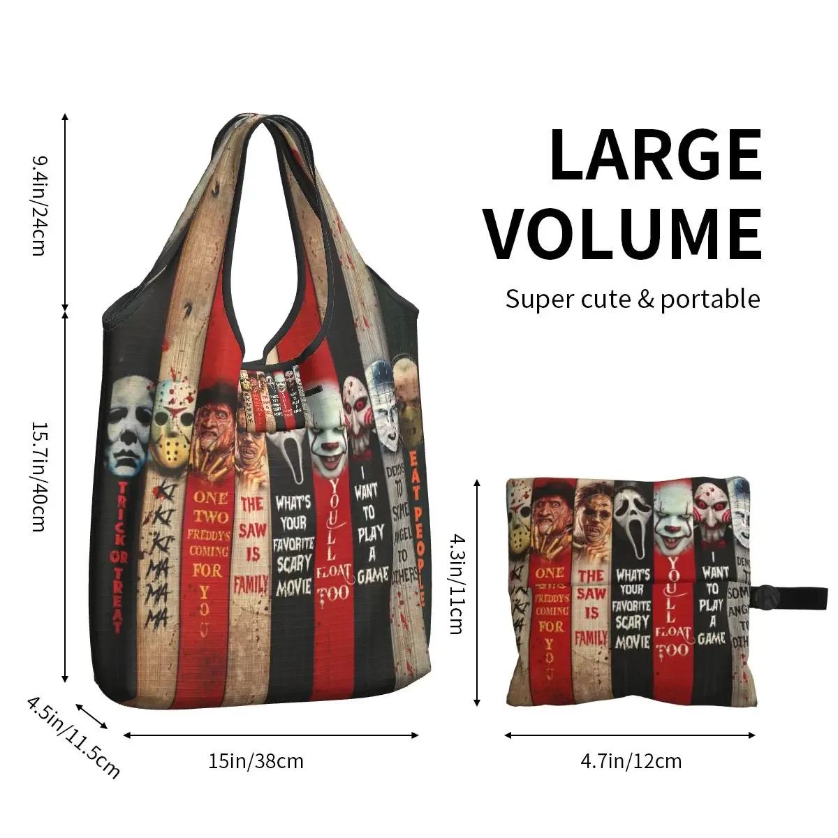 sac à provisions réutilisable personnalisé pour femme, sac fourre-tout portable, sacs d'épicerie, halloween, film d'horreur, rick