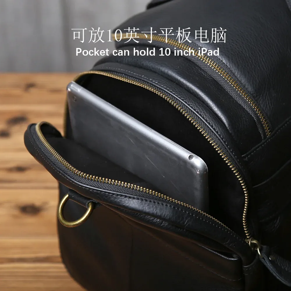 sac à main rétro en cuir pour hommes, sac de voyage, couche supérieure en peau de vache, grande capacité, sacoche asymétrique épaule, sacoche décontractée pour ordinateur portable, nzpj