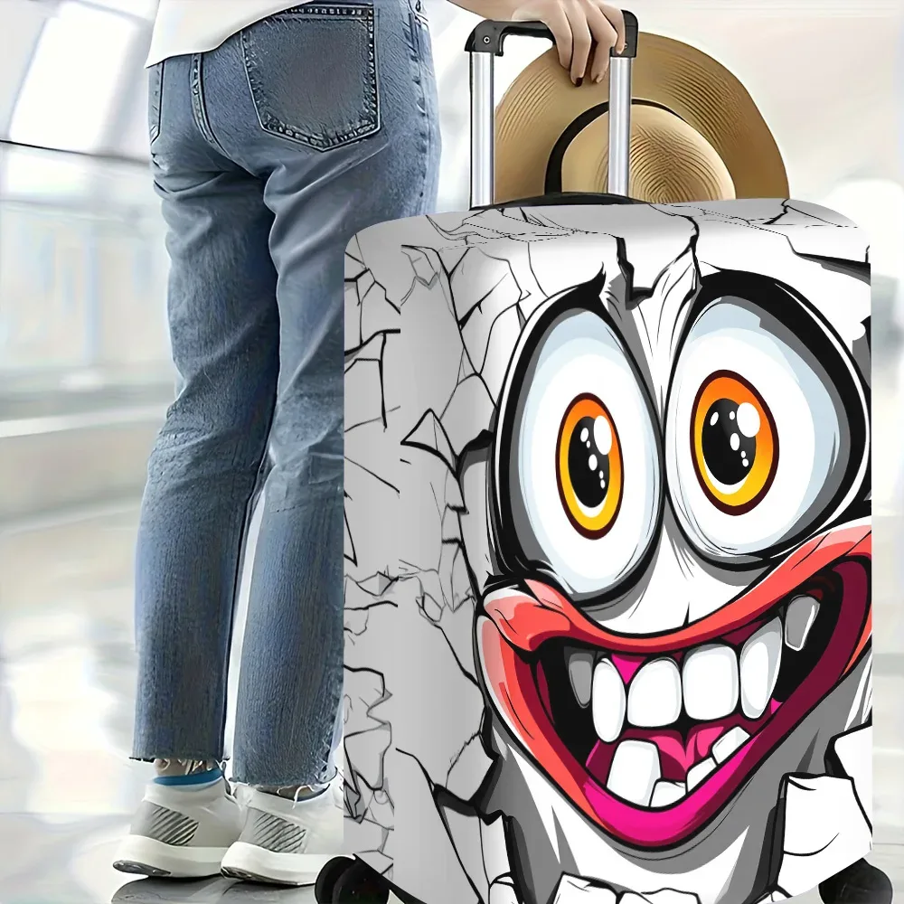 1 housse de bagage à imprimé visage de dessin animé pour bagages de 18 à 32 pouces ; accessoires de voyage anti-poussière et élastiques pour protéger efficacement vos bagages