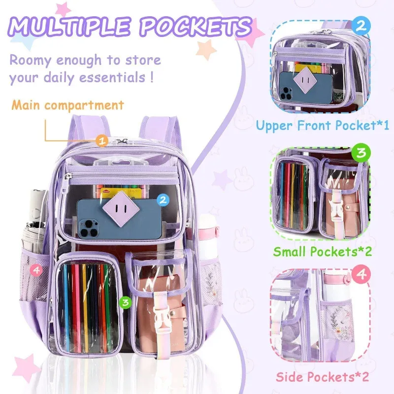 sac à dos transparent en pvc approuvé pour les stades, design transparent avec bretelles à coussin d'air, imperméable et résistant.