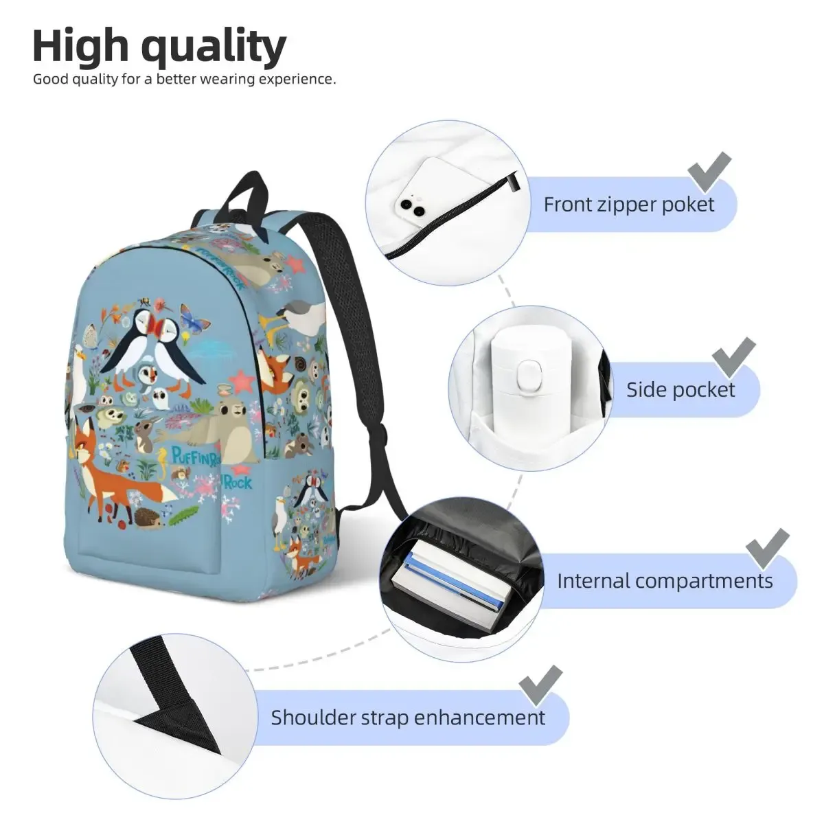 puffin rock oona baba cool sac à dos léger lycée travail dessin animé tv aquarelle sac à dos hommes femmes collège sac à bandoulière