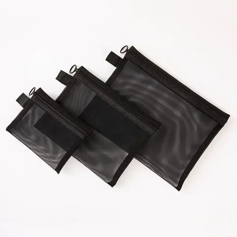 sacs à cosmétiques transparents en maille, 1/12 pièces, petit grand sac de maquillage noir, étui de rangement de toilette de voyage portable, pochette de rangement de rouge à lèvres