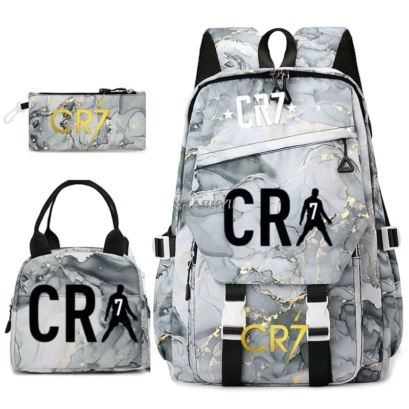 ensemble de sacs à dos pour étudiants avec imprimé cr7, sac à lunch et trousse à crayons, sac à dos de voyage pour adolescentes