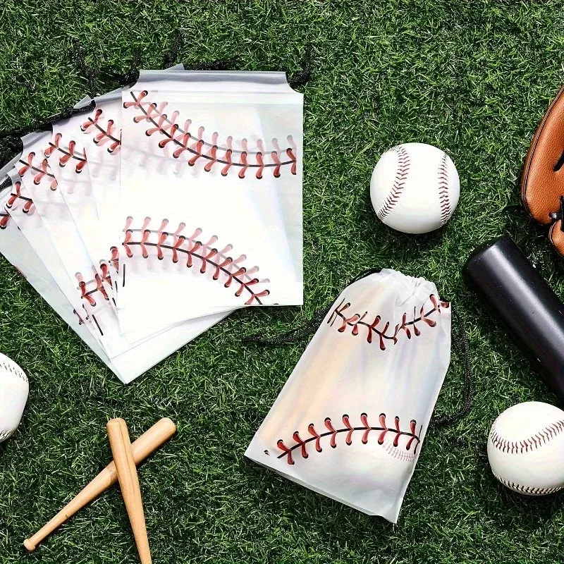 20 pièces, sac de fête de baseball à cordon, sac de rangement en lot, sac de rangement pour cosmétiques, fournitures de fête sur le thème du baseball pour l'anniversaire des garçons