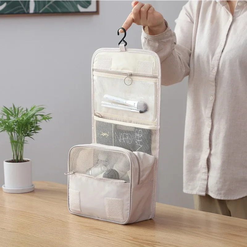 trousse de toilette portable avec crochet de suspension, sac de rangement de cosmétiques de salle de bain étanche pour femmes, trousse de maquillage de voyage de grande capacité pour hommes