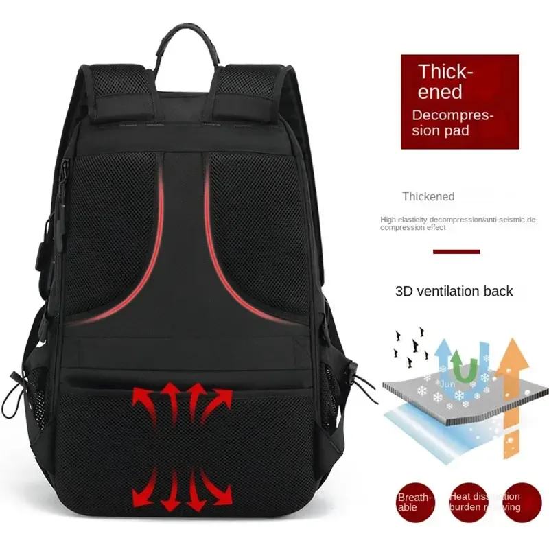 sac dos nylon unisexe noir compartiment chaussures bandoulière arquée fermeture éclair compression appliques polyester grande capacité voyage affaires