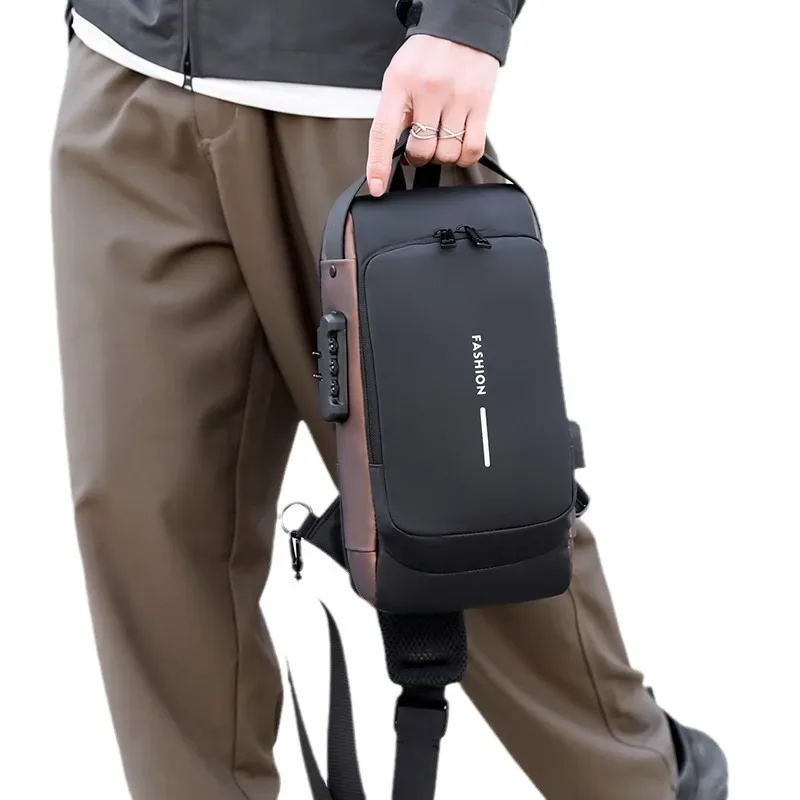 sac de poitrine antivol pour homme avec serrure à code et port usb, sac à bandoulière imperméable pour les voyages, le travail et le cyclisme