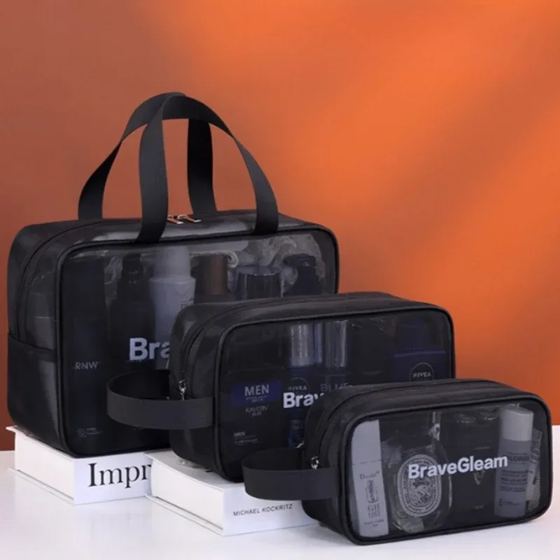 ensemble de sacs de maquillage respirants en maille multi-tailles avec fermeture éclair, sac cosmétique de voyage portable, organisateur de rangement pour articles de toilette pour femmes.