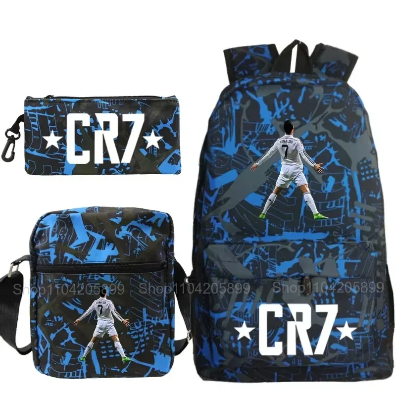 sacs à dos cr7 ronaldo pour garçons et filles, 3 pièces, sacs d'école, sac à bandoulière, trousse à crayons, capacité pour ordinateur portable, sac à dos de voyage quotidien, cadeau