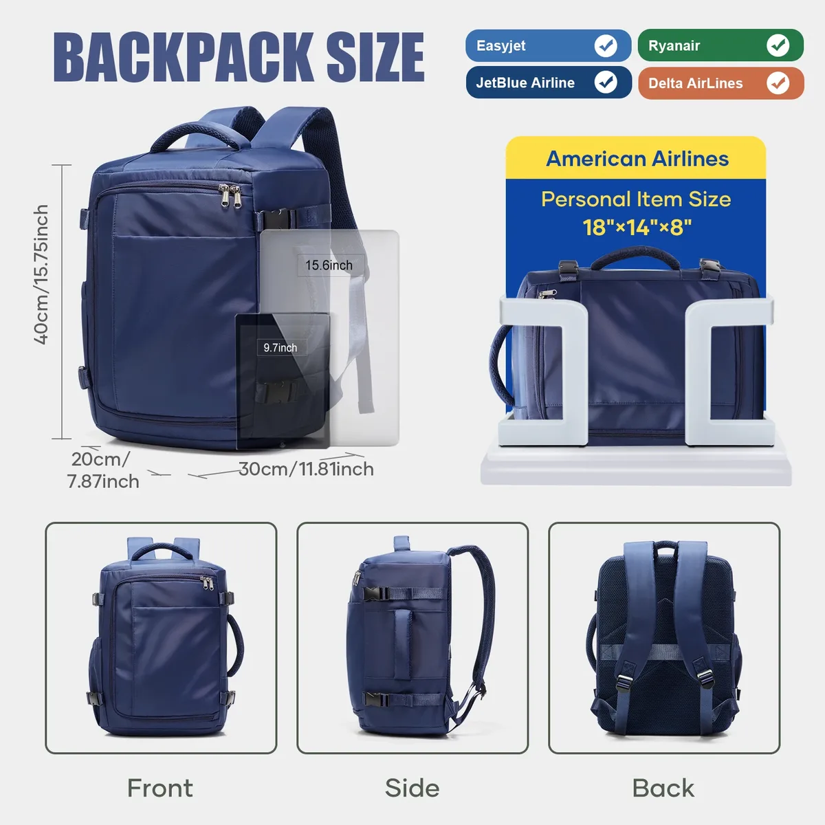 sac dos nylon bleu marine décontracté compartiments multiples poche limon ceinture air sangles ajustables ultra léger voyager école