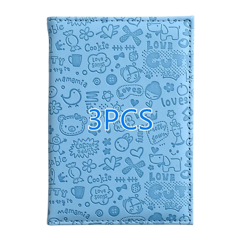 3 housses de protection pour passeport en relief à motif de dessin animé, ensemble de porte-cartes de voyage multicolores en pu
