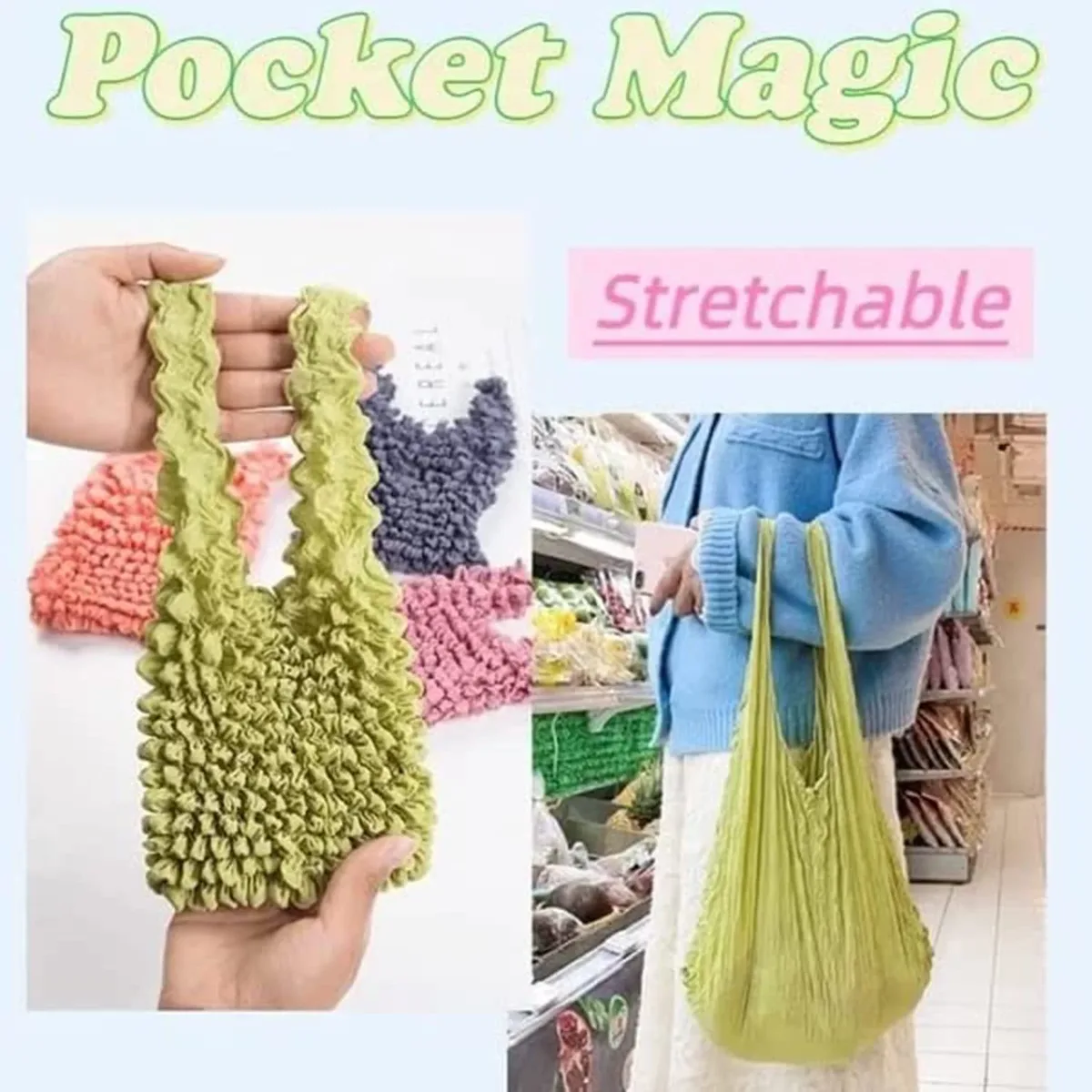 sac de rangement pliable et extensible en bulle, mini sac de courses grande capacité, sac à main élastique portable, 1 pièce