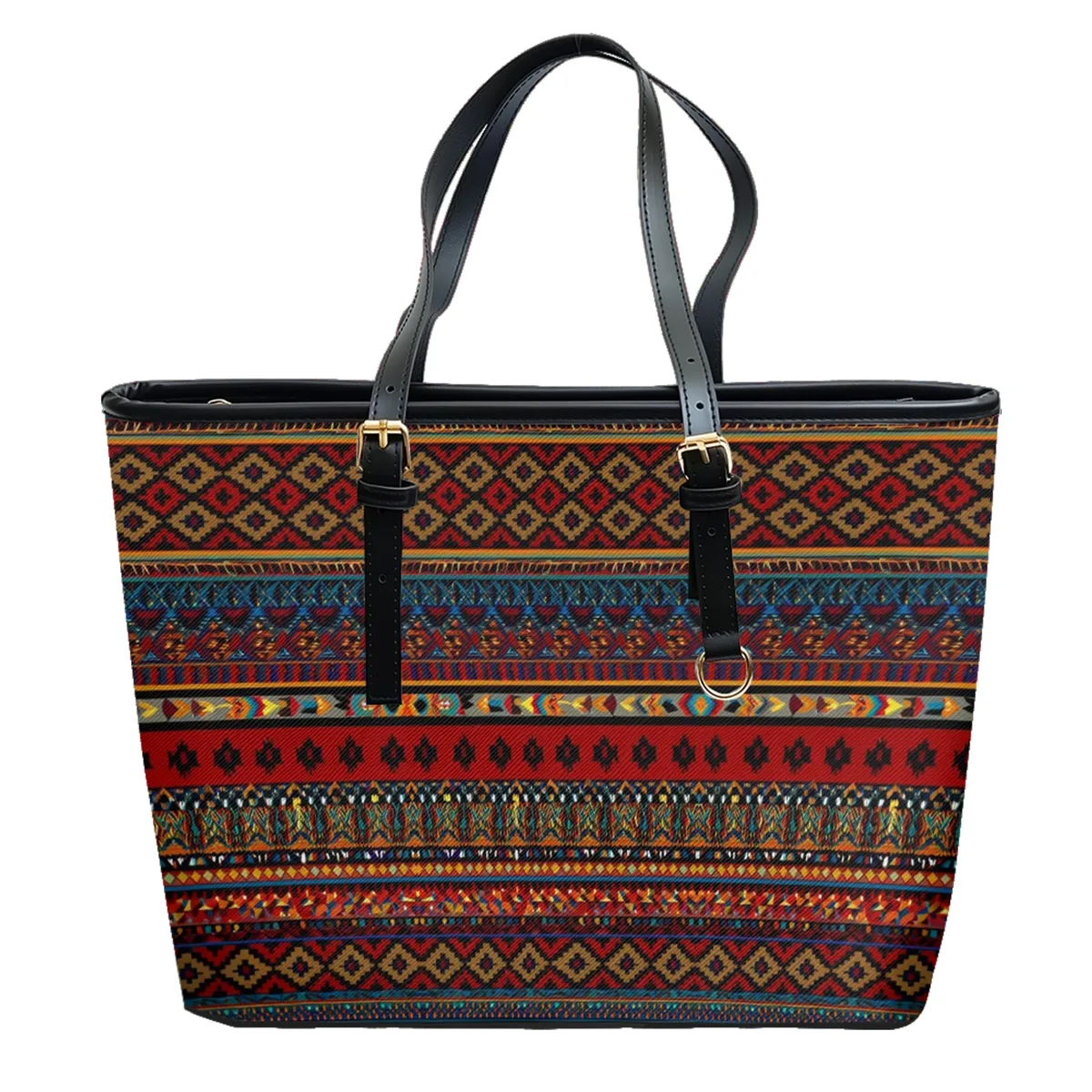 sac à bandoulière en cuir pvc oxford imprimé aztèque rétro, fourre-tout léger à fermeture éclair, minimaliste, usage quotidien, sac à main convertible pour le travail et le week-end