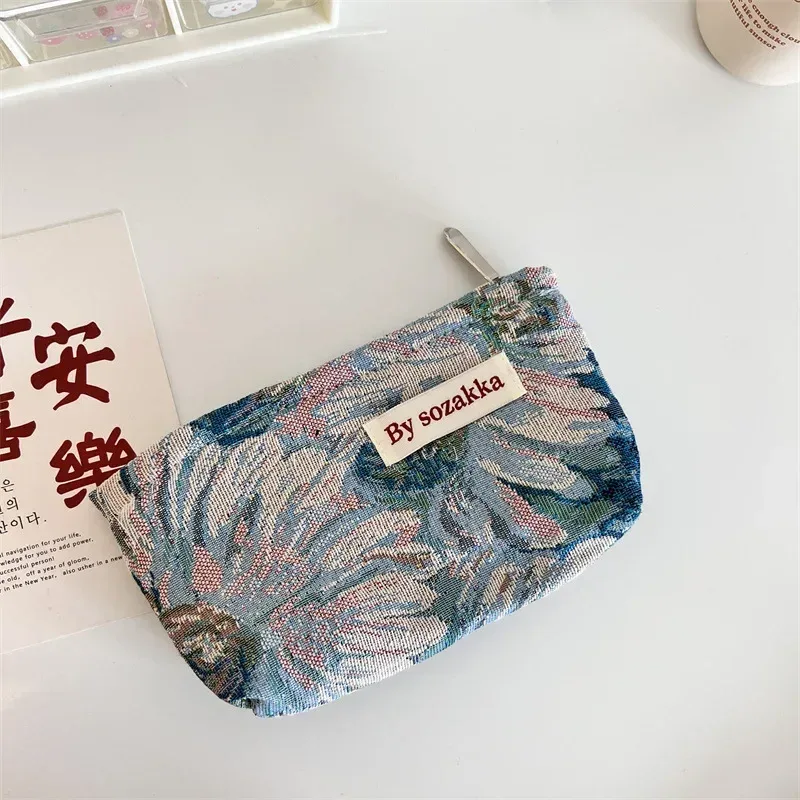 trousse de maquillage coréenne florale pour femmes, trousse à cosmétiques, trousse de maquillage de voyage, trousse de beauté en toile, trousse à crayons