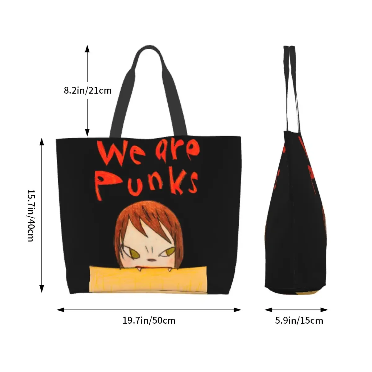 sac à main yoshitomo nara zombie avec logo personnalisé pour femme, we are punks, initié, sac fourre-tout, shopping, question, voyage, livre, 40x50cm